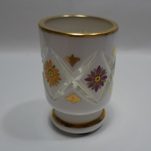 Vintage Czech Bohemian Cased Glass White Overlay Cut To Clear Floral Vase - Picture 2 of 8